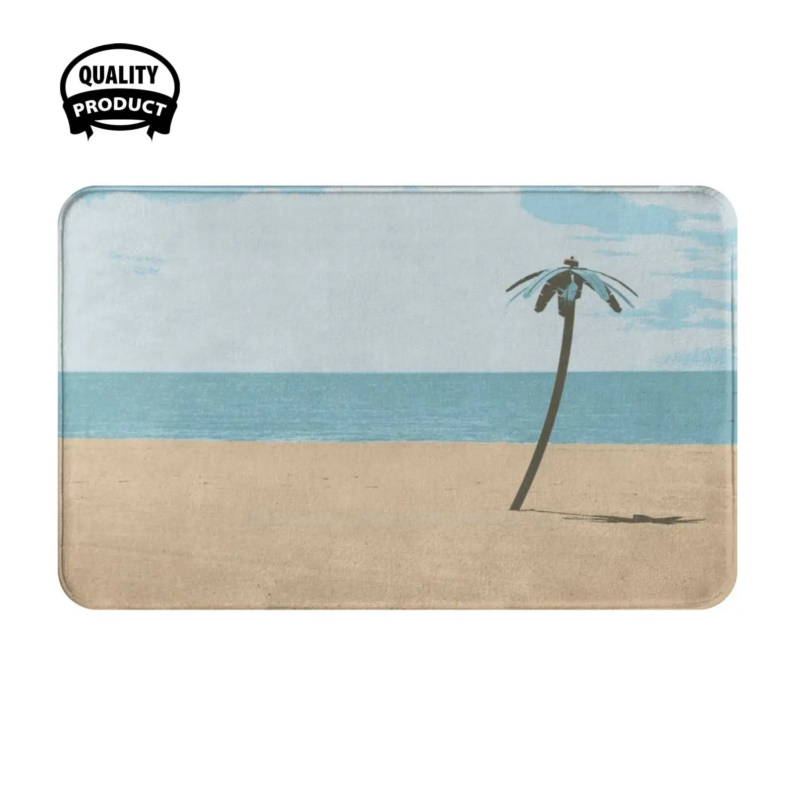 Beach With A Palm Tree Using Only Few Colors Soft Cushion Home Carpet Door Mat Car Rug Gradient Beach Blue Sand Sky Stylize Few