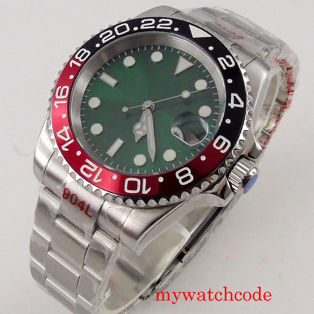 Reloj con esfera verde para hombre, cristal de zafiro estéril, NH35, MIYOTA 8215, PT5000, correa de acero automática, bisel unidireccional, 40mm