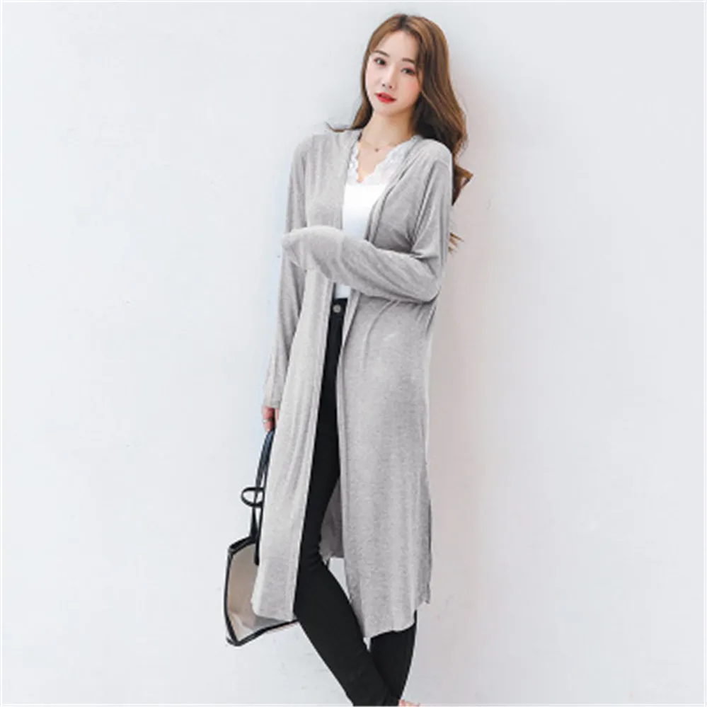 2024 Autumn Women Modal Long Cardigan Ladies Solid Color Shawl Outerwear Female Sweater Cardigans Women Casual Loose Thin Coat