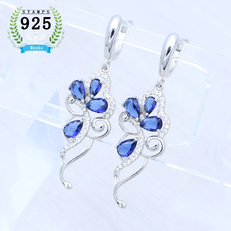 Elegant Flower Earrings for Ladies 925 Sterling Silver Sapphire Earrings Inlaid with Crystal Classic Wedding Jewelry