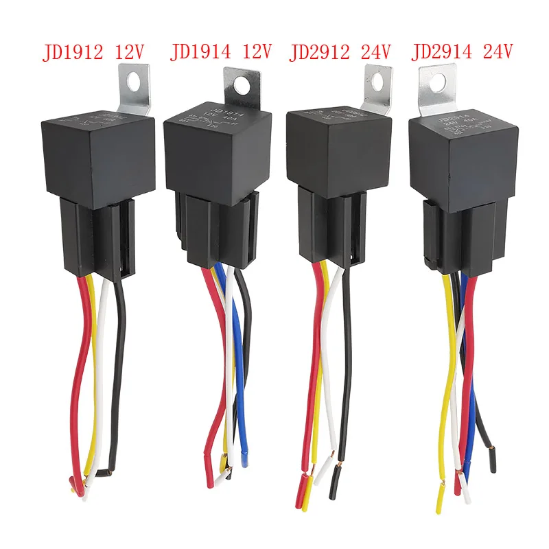 10Pcs Waterproof Automotive Relay 12/24V 40A Car Relay 4P 4 Wires / 5 Pin 5 Wires Auto Relais Socket JD1912 JD1914 JD2912 JD2914