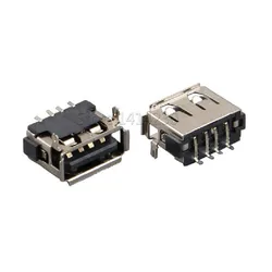 10PCS USB Connector Type A Female USB 2.0 AF10.0 4Pin 6.3mm Height Crimping SMT Black AF-08