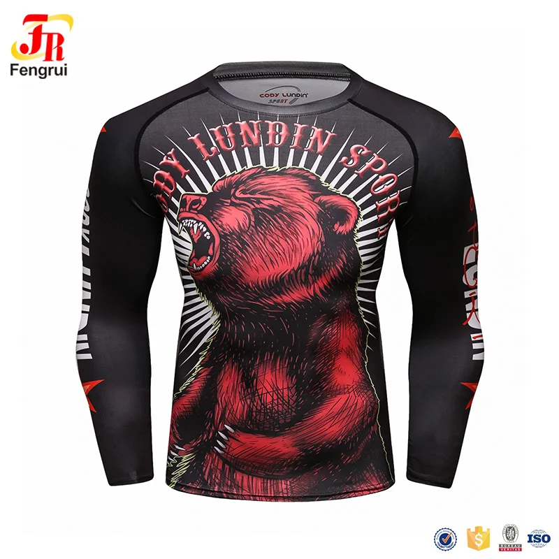 Customizable MMA Man Rashguard with Your Logo Jiu Jitsu Brazilian Kickboxing T-shirt Sublimation Long Compression Shirt UV