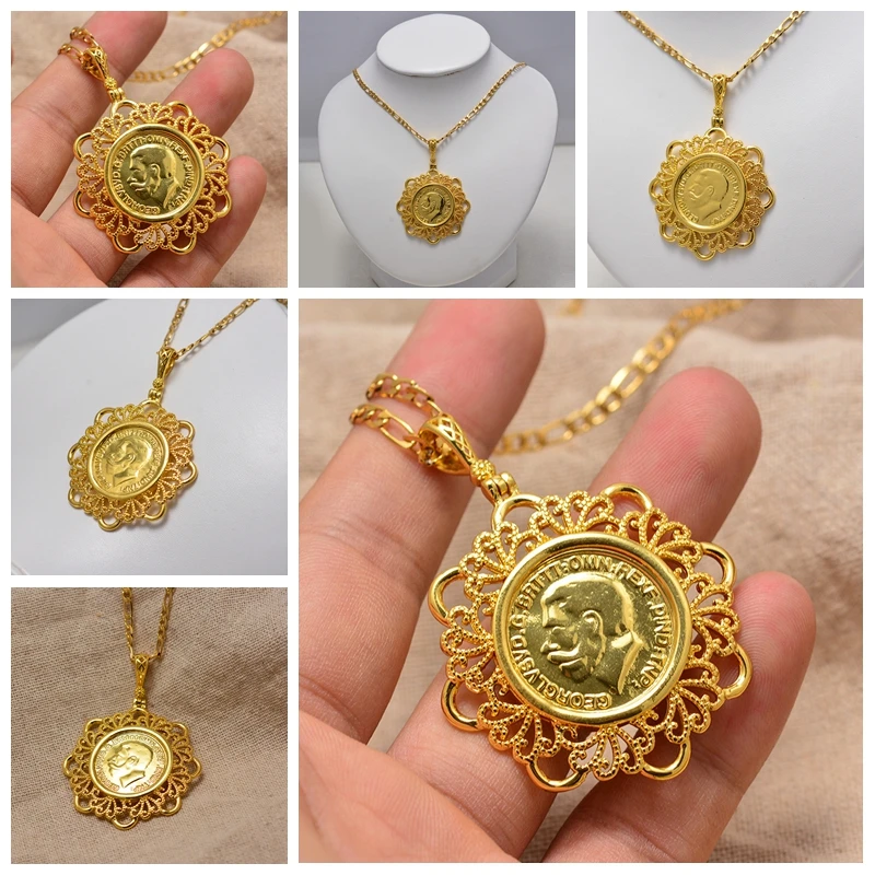 Arabische Goldmünzen-Halskette für Frauen und Männer, Muslimischer Islam Allah Anhänger, Türkischer Schmuck in Goldfarbe – Detail 1