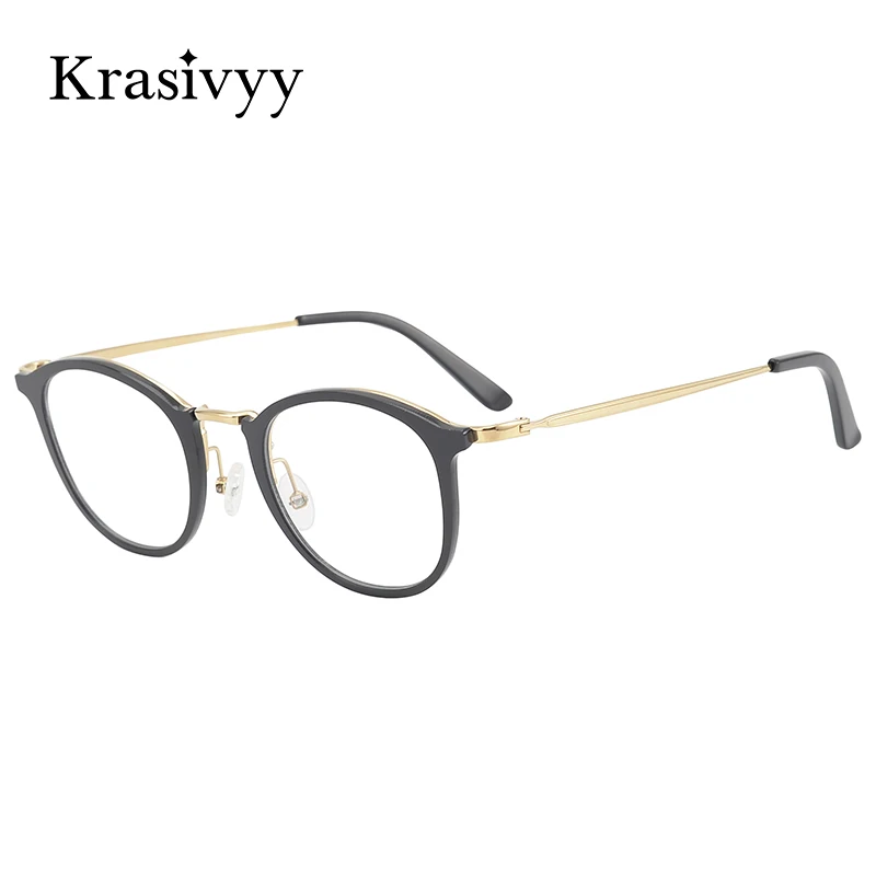 Krasivyy Pure Titanium Glasses Frame Women Brand Designer Optical Prescription Eyeglasses Men Korean Vintage Myopia Eyewear