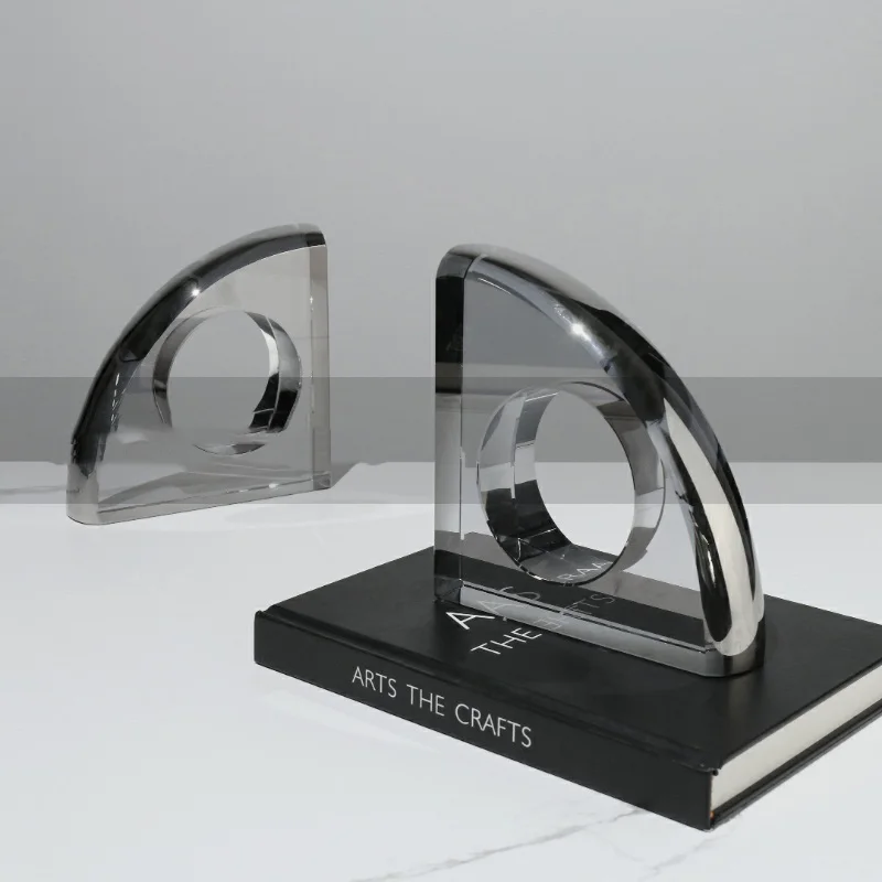 Modern Home Arches Round Hole Crystal Bookends Creative Geometric Ornaments Model Room Soft Decorations Study Desk Book Rest