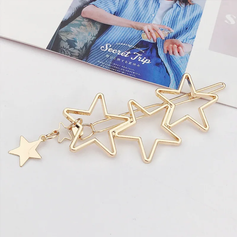 Fashion new girl love five-pointed star alloy clip bangs clip adult simple hollow hairpin clip child woman Hair Accessories