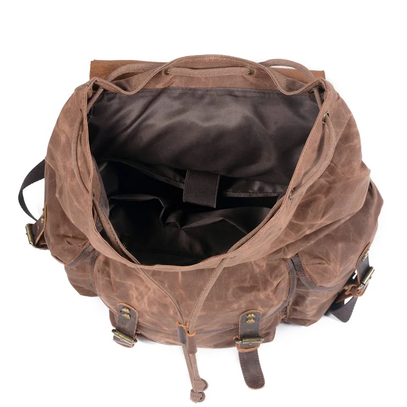 Wasserdicht Leinwand Rucksäcke Für Männer Leder Laptop Rucksack Retro Große Kapazität Reisetasche Trend Straße Junges Motorrad Daypacks