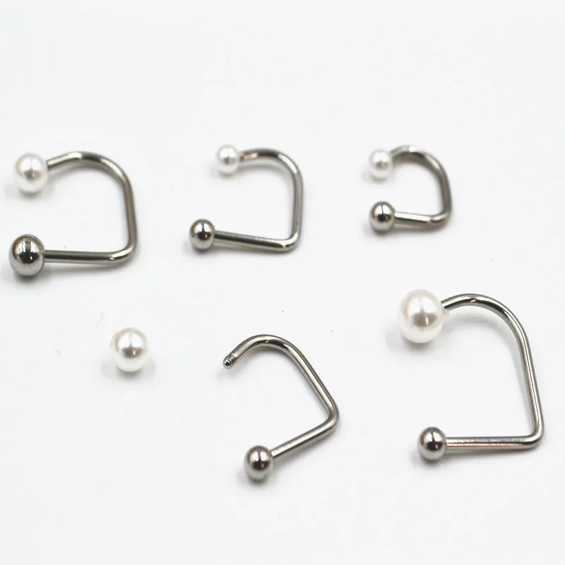 50pcs Acrylic White Pearl  Surgical  Steel Lip/Labret Ring Studs Body Piercing earring  body jewelry 16g~1.2mm