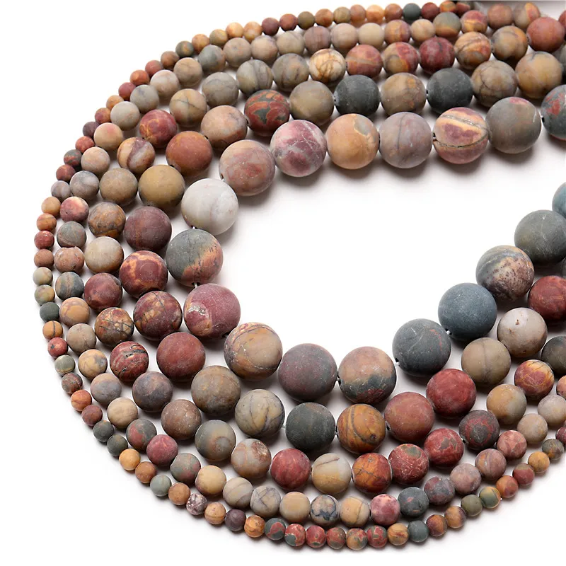 Dull Polish Natural Matte Picasso Jasper Stone Beads Round Loose Beads For Jewelry Making DIY Bracelets 15inches 4/6/8/10/12MM