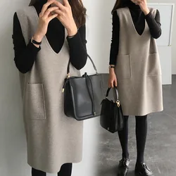 Jupe gilet en laine ample pour femme enceinte, ensemble de 2 pièces, chemises noires, nouvelle robe d'automne et d'hiver