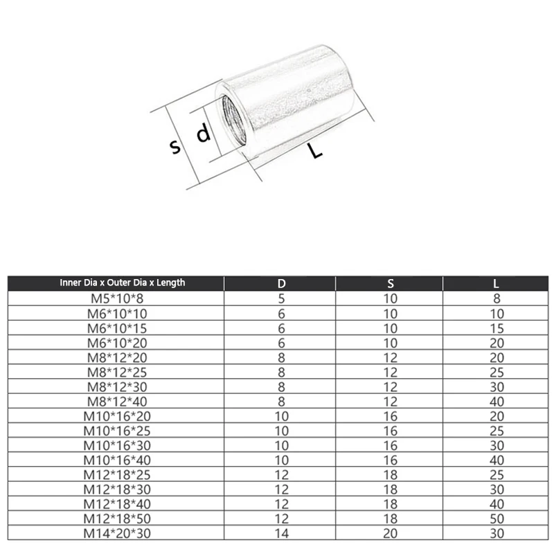 M3 -M8 304 Edelstahl Runde Joint Mutter Lange Runde Stecker Mutter Runde Kupplung Stecker Joint Zylindrischen Joint Schraube