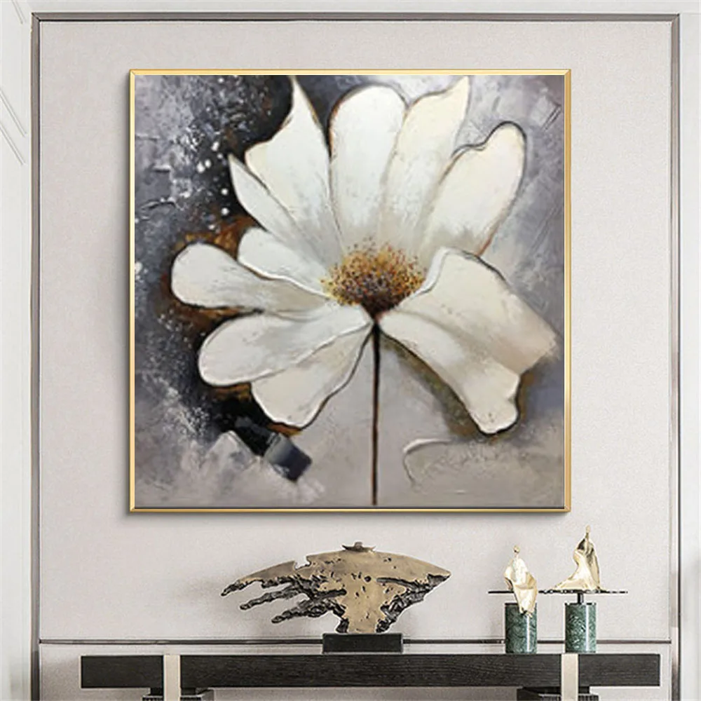 

Hand-painted beautiful oil painting Nordic flowers lilies large flowers modern living room decoration canvas painting wall art