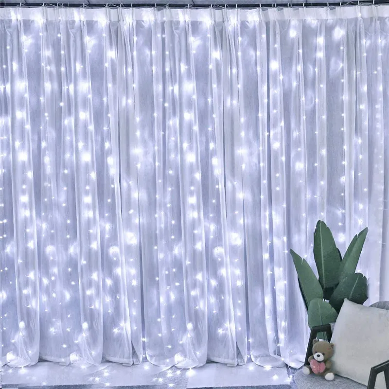 Guirnalda de cortina LED de 12M, guirnalda de luces para boda, Navidad, decoración de cortinas, iluminación de hadas para el hogar, habitación y