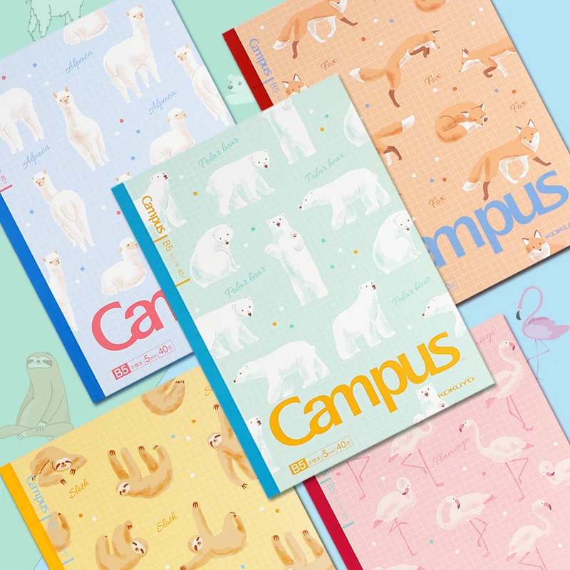 KOKUYO Students Notebooks A5 B5 Campus 5mm Square Grid Page Notebook Kawaii Animal Cover School Supplies Stationery