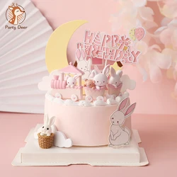 Pink Bunny Train dekoracja dla dzieci z okazji urodzin królik ciastko księżycowe Topper dla dzieci Kid Party naczynia do pieczenia piękne prezenty