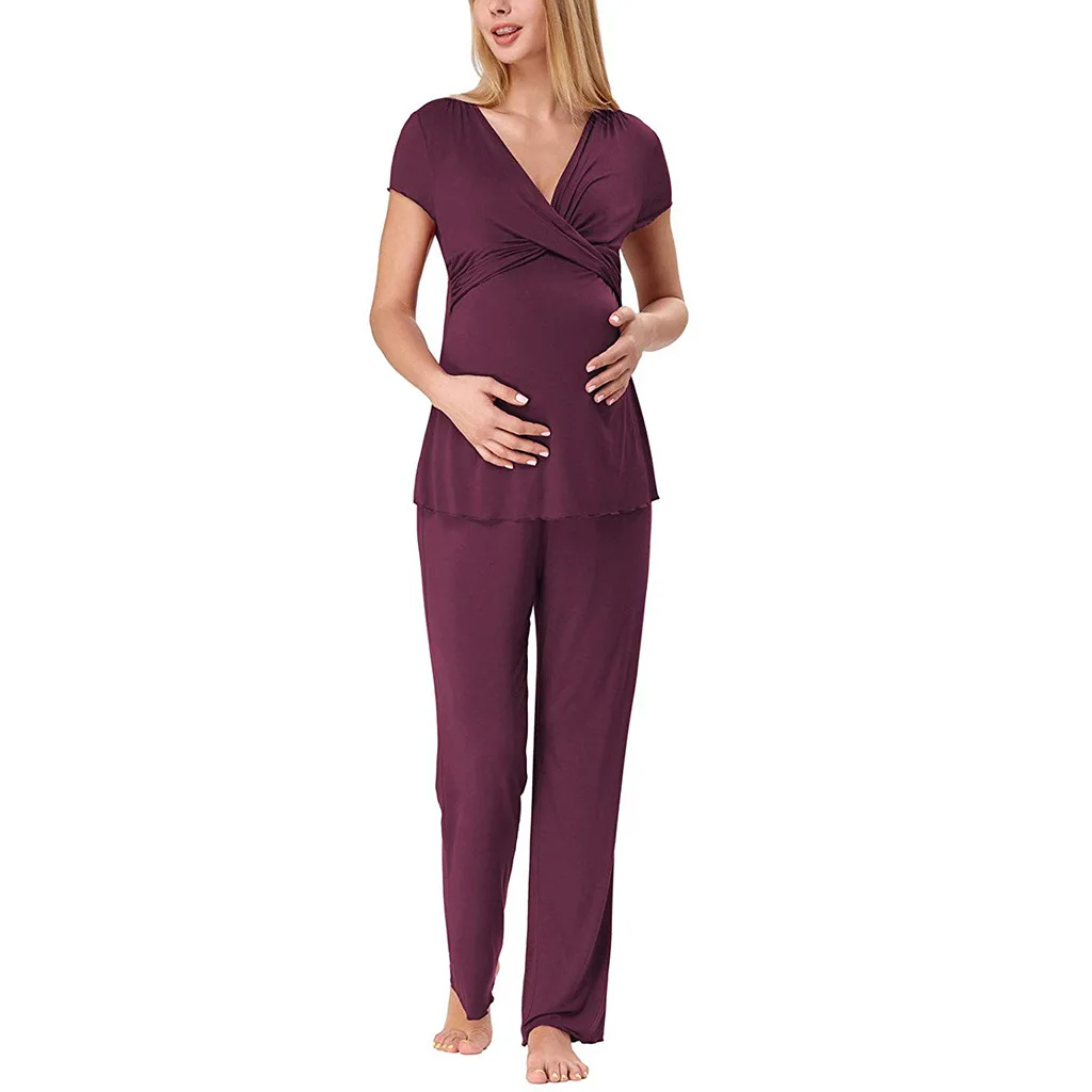 Pregnant Nursing Pajamas Set Summer Womens Top Pants Sleepwear Casual T-shirt Breastfeeding Maternity Pregnancy Clothes sets