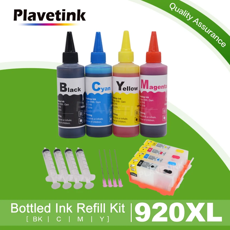 

Plavetink 4 Color Dye Ink Refill Kits + Refill Cartridge For HP 920 XL Officejet 6000 6500 6500 Wireless 6500A Printer Ink