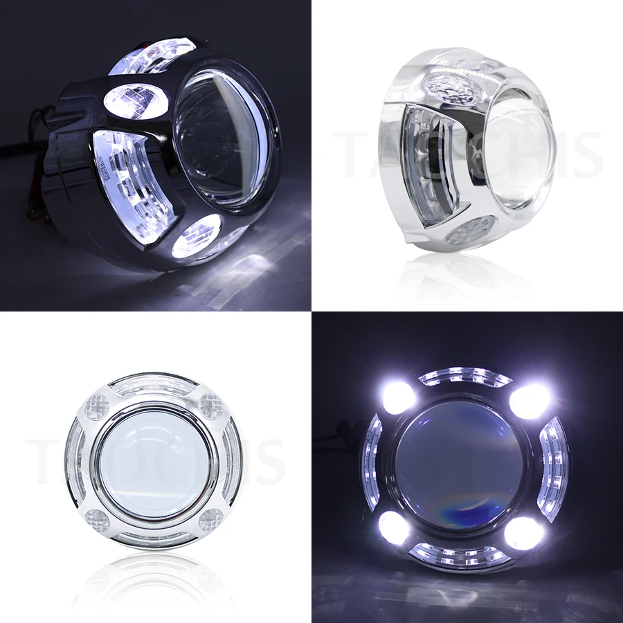 TAOCHIS YT106 3.0 inches bi xenon projector lens shroud LED DRL JG car headlights chrome angel eyes white red blue yellow color