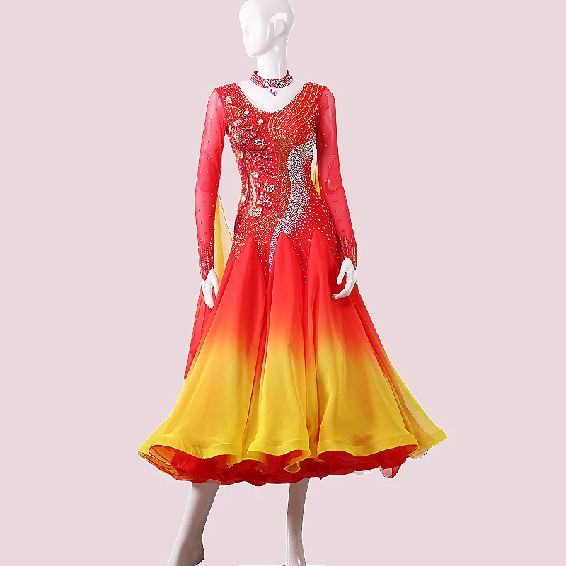 

Modern Dance Skirt New Style Dress Contest Full Skirt Ballroom Dance Performance Red Gradient Ballroom Dance Dress
