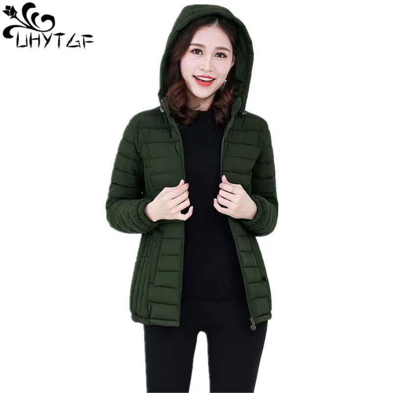 UHYTGF Winter Cotton Jacket Womens 6XL Loose Size Parka Down cotton Coats Women Thin light Female Cotton padded basic tops X478