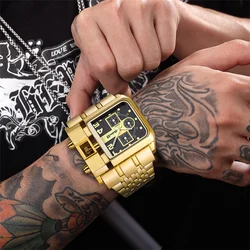 Oulm Big Golden Stainless Steel Luxury Brand Watch Auto Date Male Quartz Clock Unique Military Men's Watches Relogio Masculino