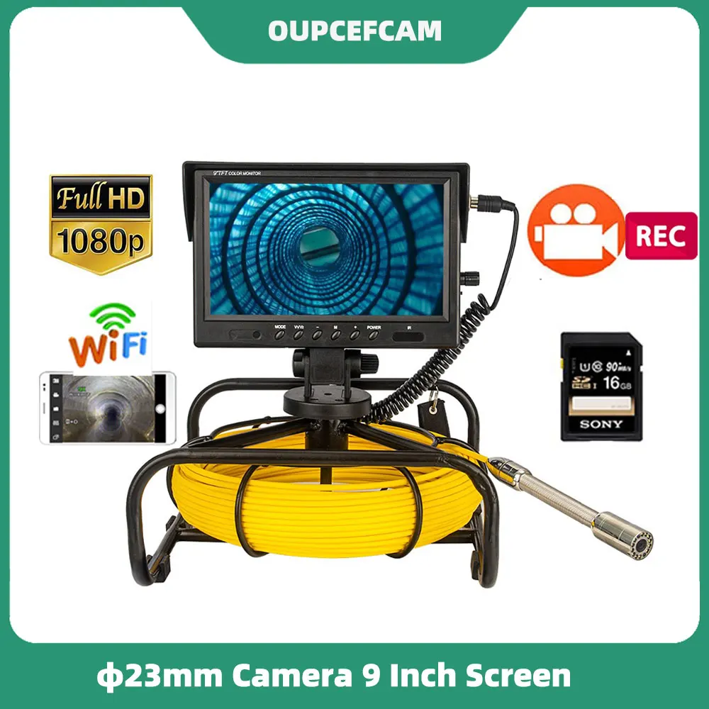 

9 Inch HD Screen 23mm Camera Drain Sewer Pipe Inspection Endoscope System DVR 5mm Fiberglass Cable WIif Hotsport WP9604A