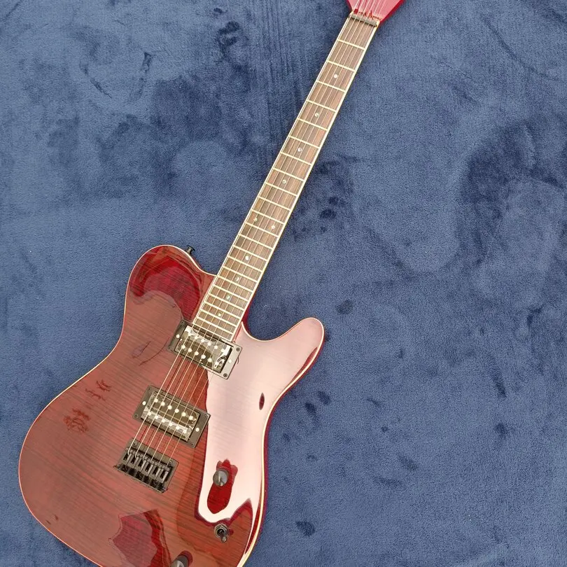 High-quality 6-string electric guitar, bright red stripes, chrome-plated hardware, basswood body, free delivery.