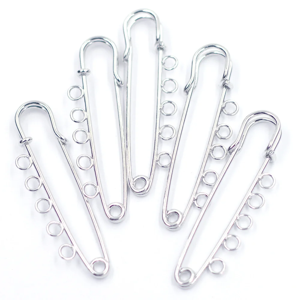 10Pcs Gold Silver Plated Safety Pin Brooches 5 Holes Connectors Finding For DIY Jewelry Making Craft Sewing Apparel Accessories