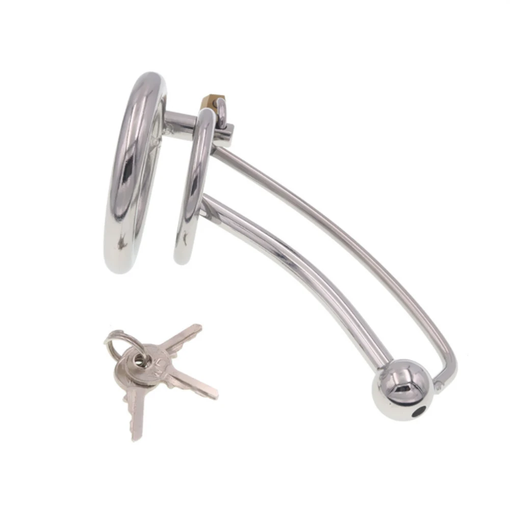 Male Urethral Plug Cock Cage Stainless Steel Hollow Catheter Insert Dilator Penis Ring Chastity Lock Masturbator Sex Toy for Men