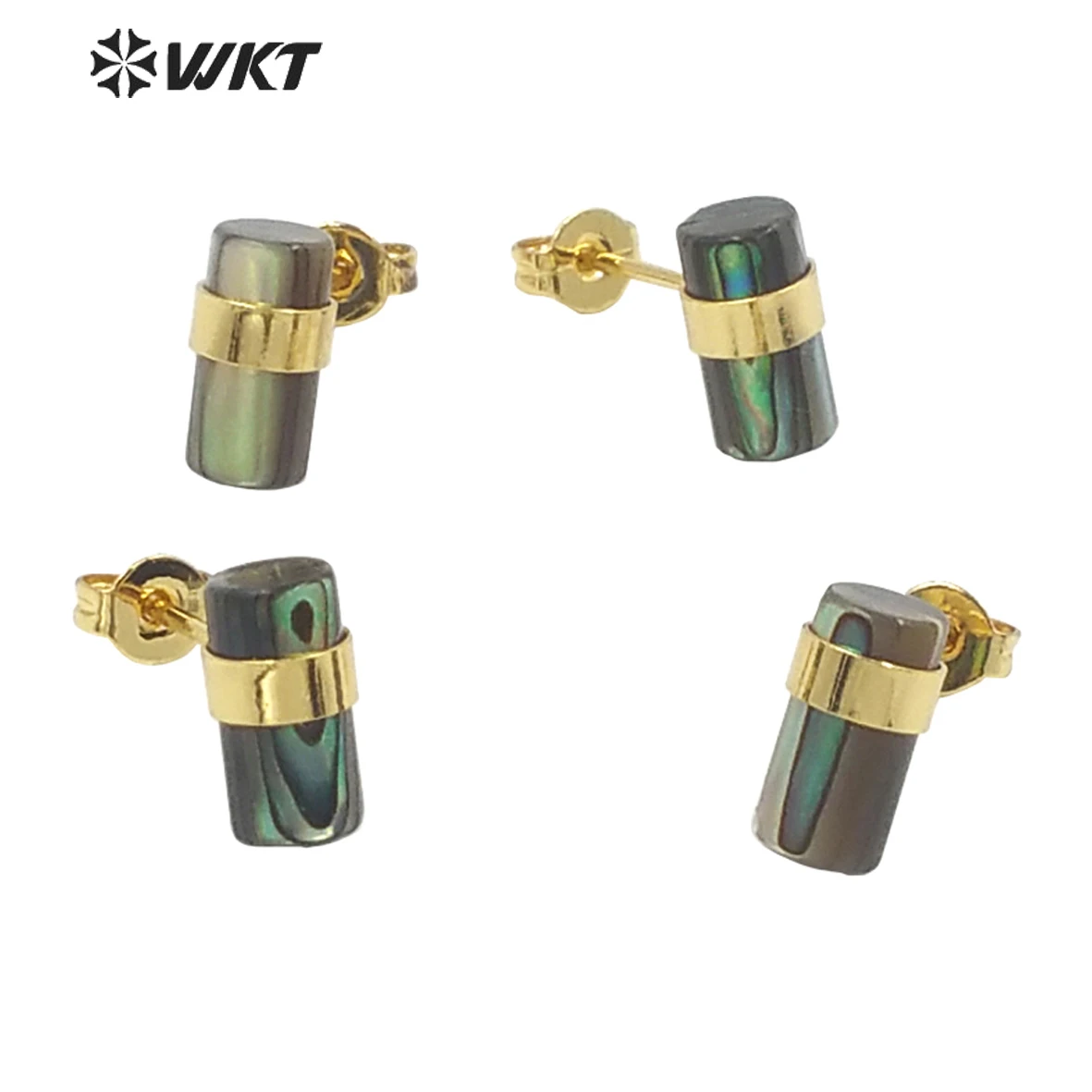 MPE053 WKT Charming Green Shell Earrings Stud High Quality Abalone Shell Lady Earrings Gold Plated Push-back Type