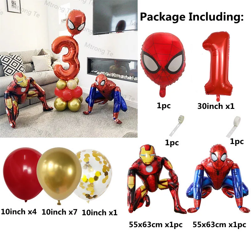 1set 3D Spiderman Foil Balloons Latex Air Globos Garland Arch Kit Birthday Theme Party Supplies Decoration Kids Gift Toys Ball