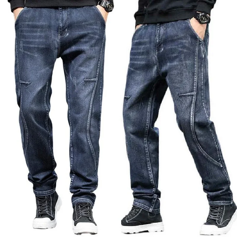 Men's Jeans Harlan Stitching Jeans Loose Hip Hop Baggy Denim Pants Men Cargo Trousers Size 28-44