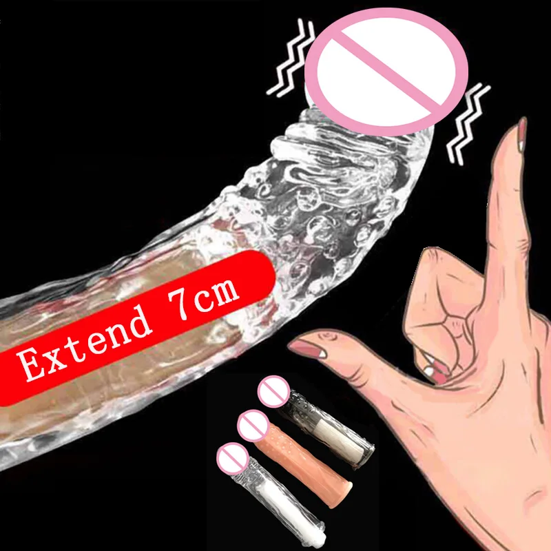 18CM Reusable Condoms Penis Extender Sleeve Delay Ejaculation Crystal Condom Sex Toys For Men Intimate Goods Sex Products