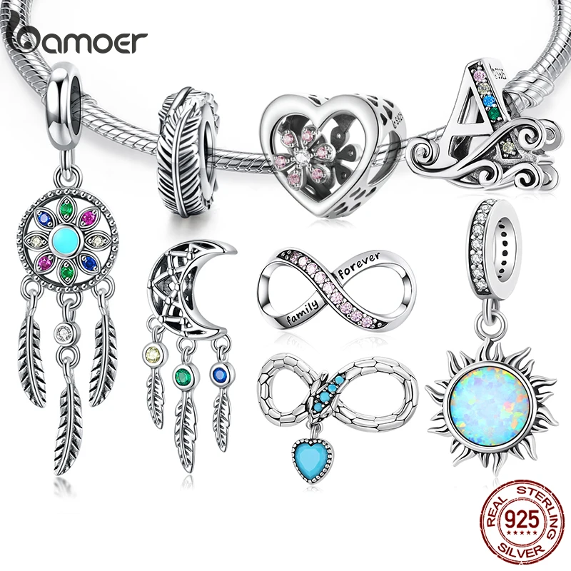 bamoer Authentic 925 Sterling Silver Bohemian Dream Catcher Pendant Dragonfly Charm fit Bracelet & Necklace DIY Jewelry Making