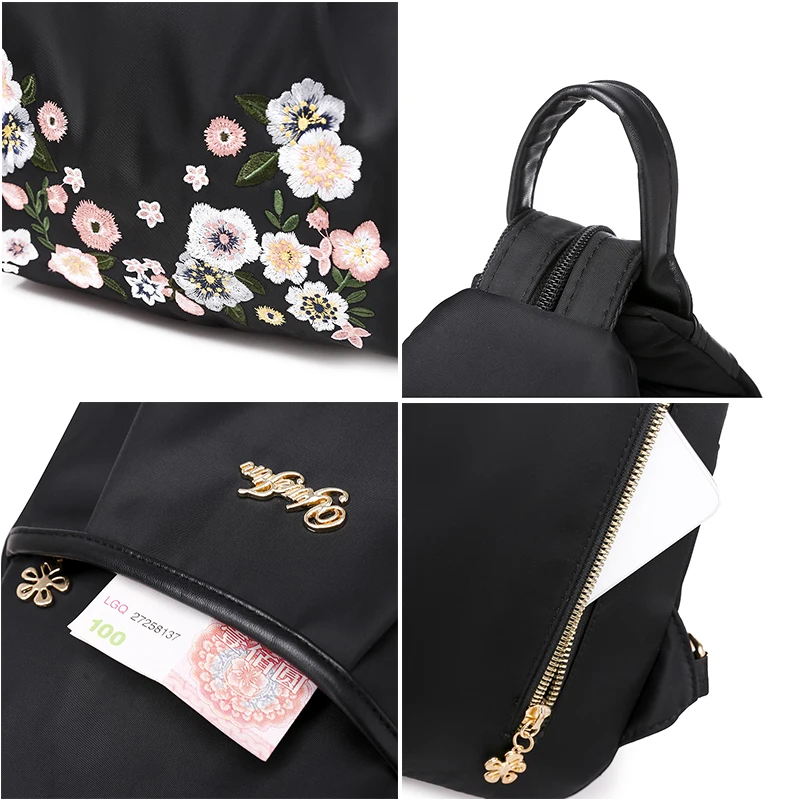 Casual Oxford Personality Backpack Women Anti Theft Shoulder Bag Flowers Embroidery School Bag For Teenage Girls Cute Chest Pack