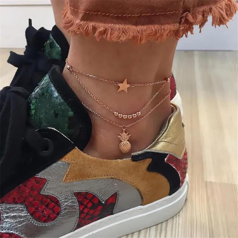 Ankle Chain Pineapple Pendant Anklet Beaded 2018 Summer Beach Foot Jewelry Fashion Style Anklets for Women