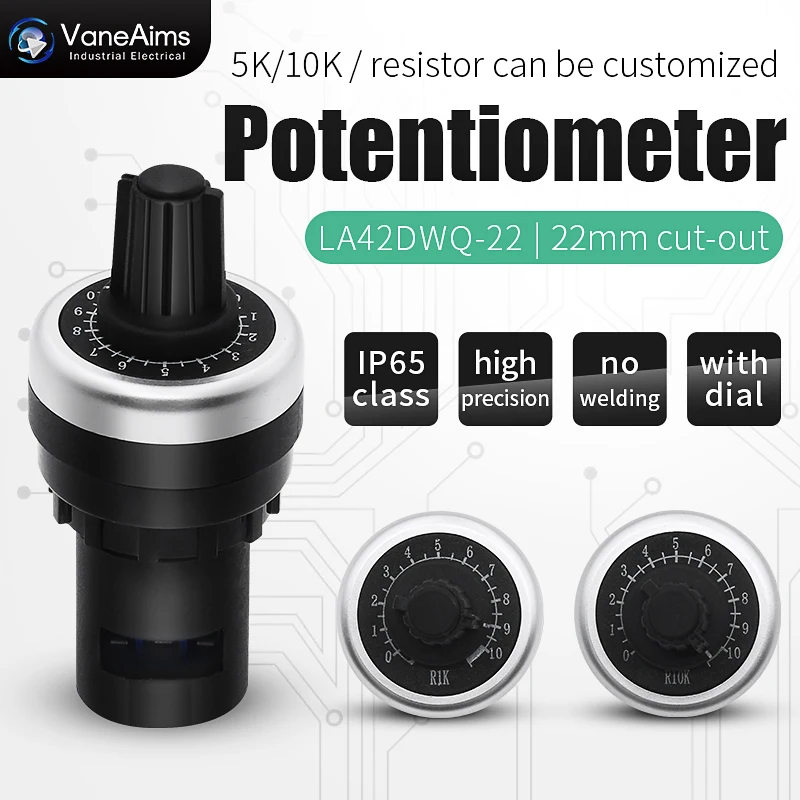 Potencjometr 1K 2K 5K 10K 20K 50K 100K 200K 500K omów Regulacja Rezystancji Przełącznik Pokrętło Potencjometru Obrotowego 22mm Regulator Prędkości