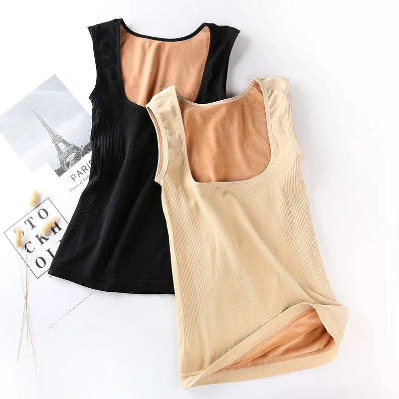 

Sanderala Thermal Underwear Autumn Winter Women Velvet Warm Thick Tank Female Slim Sleeveless Vest Basic Bottoming Camisole Tops