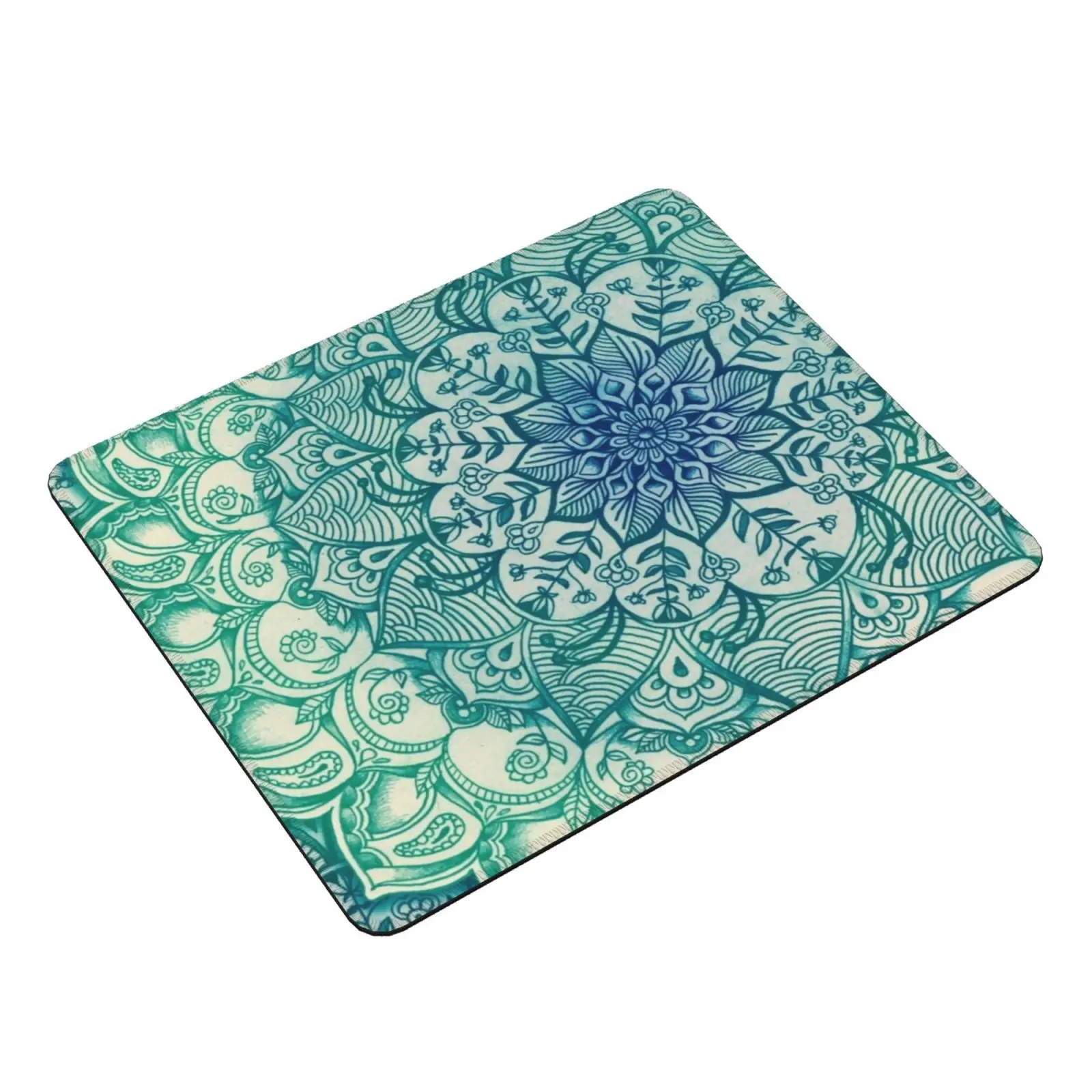 Emerald Doodle Mouse Pad DIY Print Emerald Blue Cobalt Green Detailed Zentangle Doodle Hand Drawn Floral