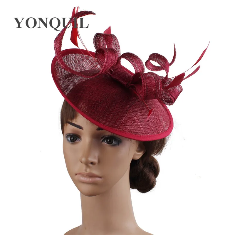 Formal Women Wedding Chuch Hat Bride Mariage Chapeau Ladies Party Occasion Derby Fascinator Sinamay Hat With Headband Accessory image 3