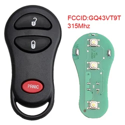 Llave de coche remota de repuesto, entrada sin llave, 3 botones, 315Mhz, GQ43VT9T, compatible con Jeep Grand Cherokee, 1999, 2000, 2001, 2002, 2003, 2004