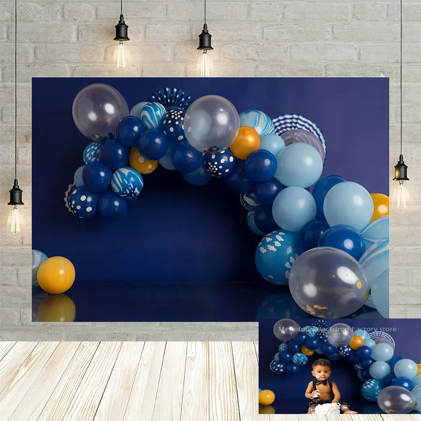 

Mehofond Boy Birthday Backdrop Decor Blue Balloons Wallpaper Cake Smash Portrait Background For Photography Photo Studios Props