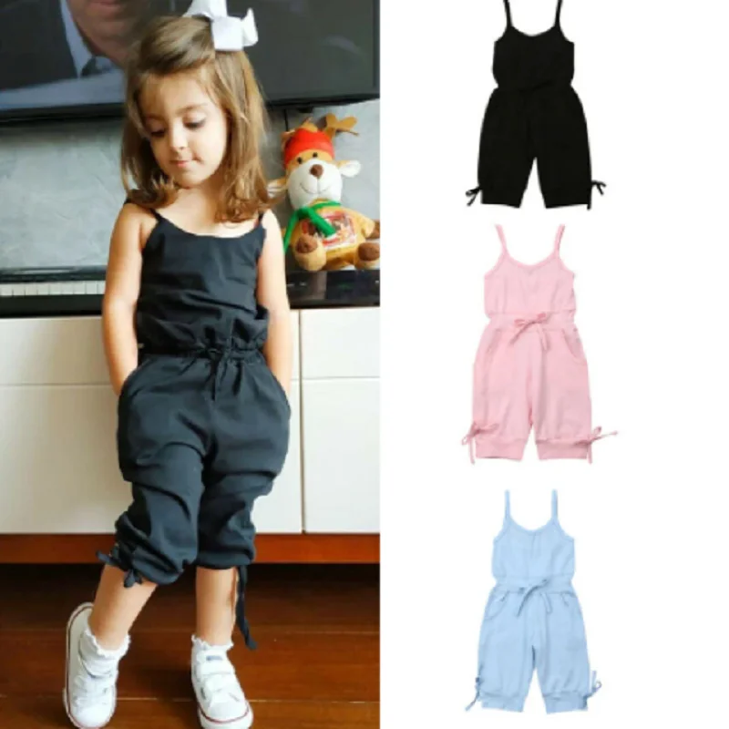 

Summer Toddler Kids Baby Girl Clothes Solid Color Children Clothing Sleeveless Romper Jumpsuit Outfit Sweet Casual 1-6 Years