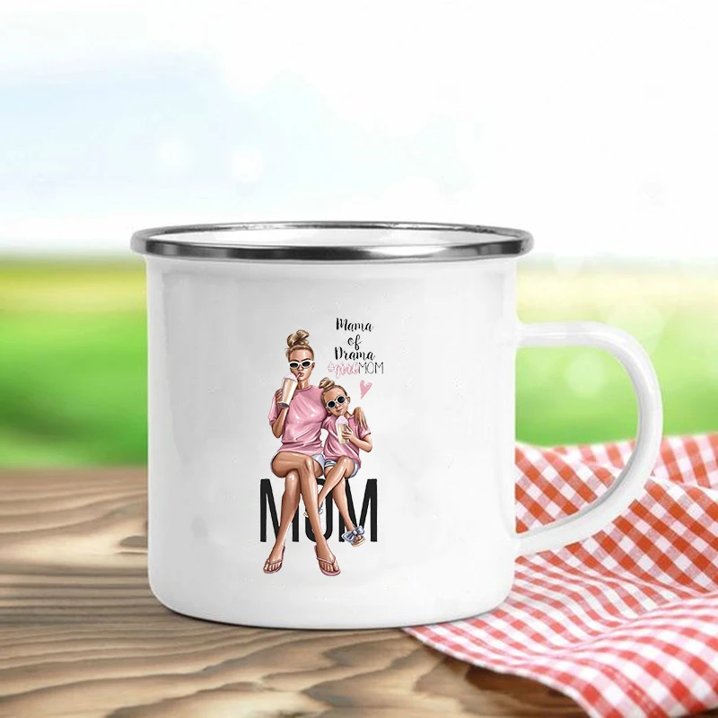 Super Mom Print Mugs Creative Coffee Tea Cups Mom Life Drinks Dessert Breakfast Milk Cup Enamel Mugs Handle Drinkware Best Gifts