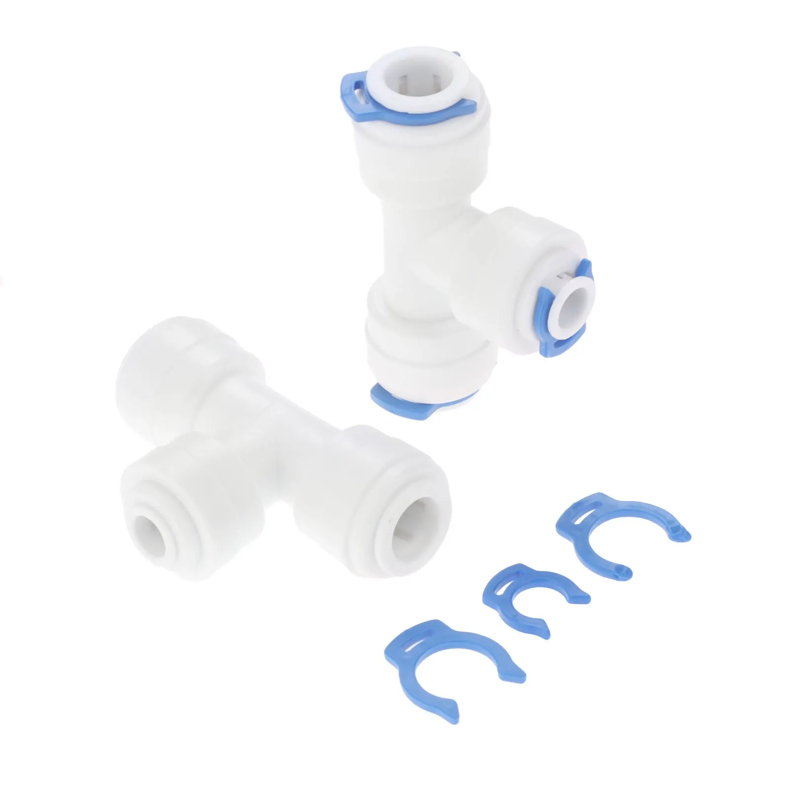 

T Type Reverse Osmosis Aquarium Quick Fitting 1/4" 3/8" OD Hose Equal Connection Tee RO Water Pipe Coupling Connector 2Pcs