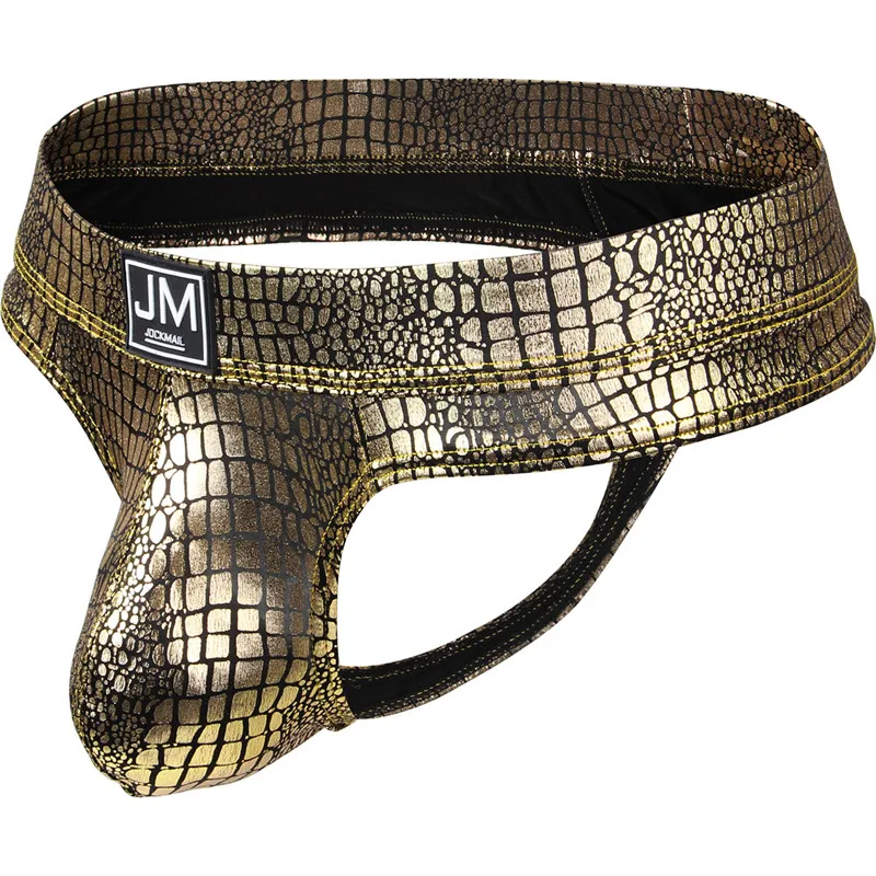 

Jockmail Sexy Men Underwear Jockstrap Snakeskin leathert hong men slip hombre Cuecas Gay Men Underwear Penis Cockring hot