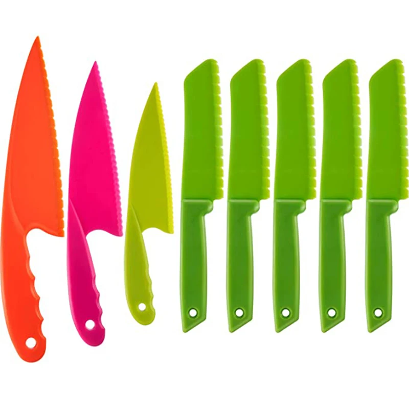 Kitchen Cooking Sawtooth Knife Kids Chef Toddler Cooking Plastic Knives Slicing Paring Fruit Vegetable Cutter Kitchen Knives