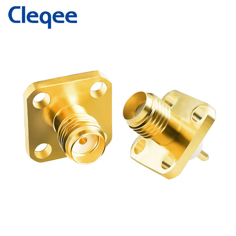 Cleqee 10PCS SMA หญิง Jack แผง Mount RF Coax Connector หน้าแปลน Solder ทองชุบทองแดงสีขาว Insulted terminal