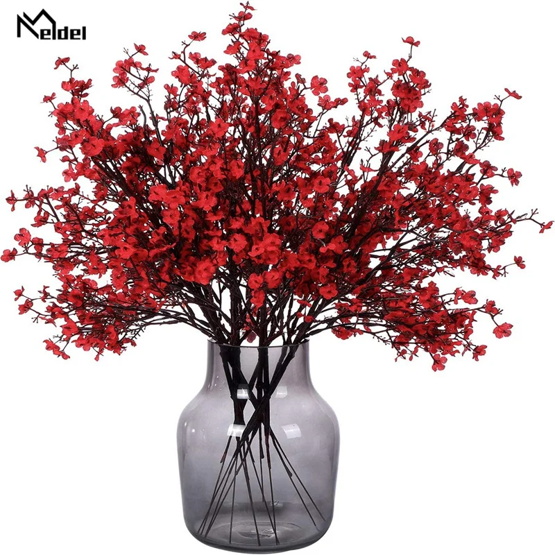 Bouquet de fleurs de cerisier rouge Meldel Gypsophila rose, fausses plantes, guirlande de mariage DIY, accessoires de chaise de mariage